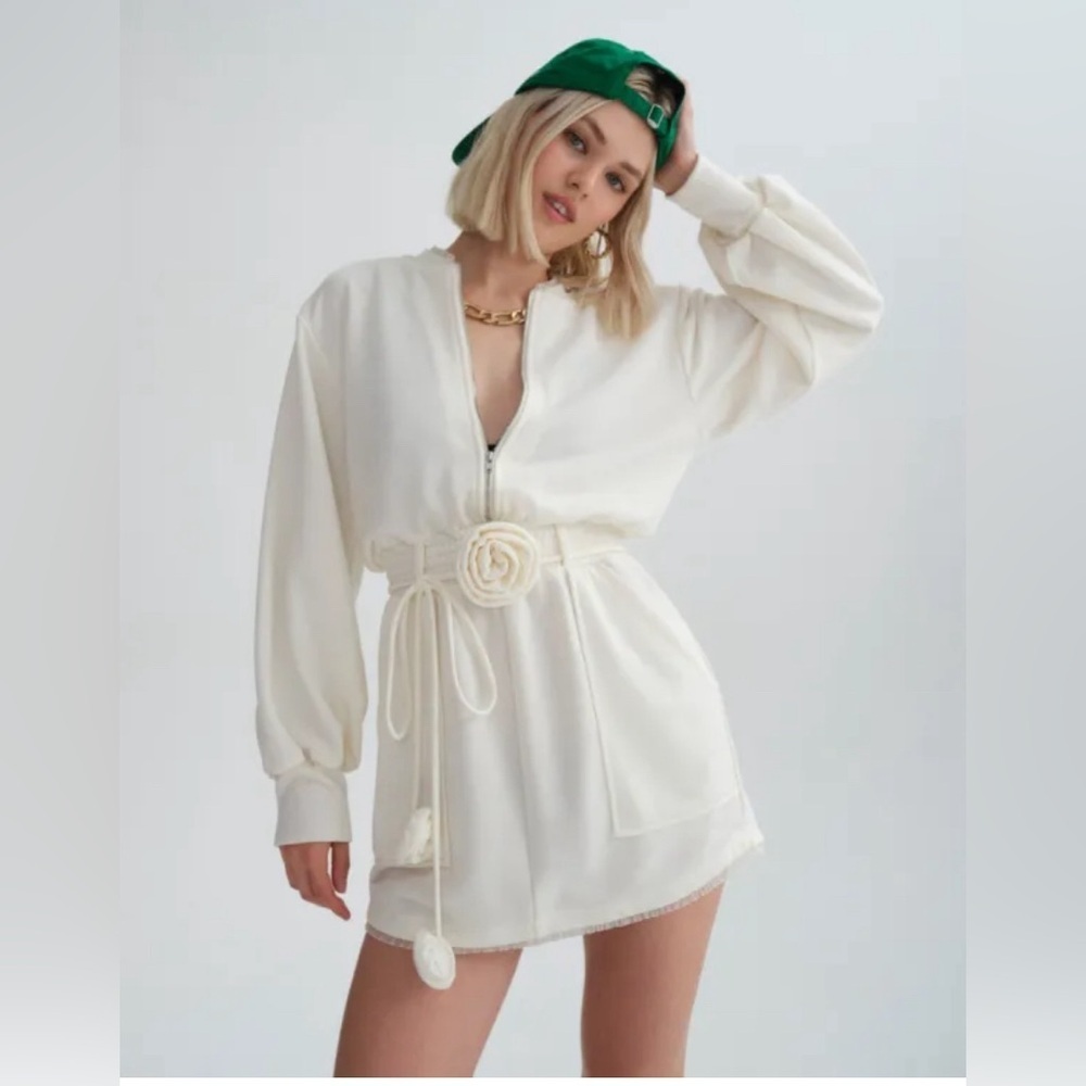 New! For Love and Lemons Ronnie floral rosette dress Cream 31186